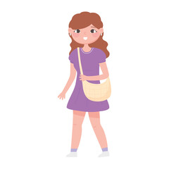 young woman with handbag cartoon design white background