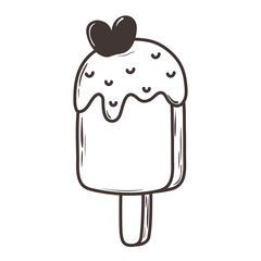 ice cream in stick love romantic heart doodle icon design