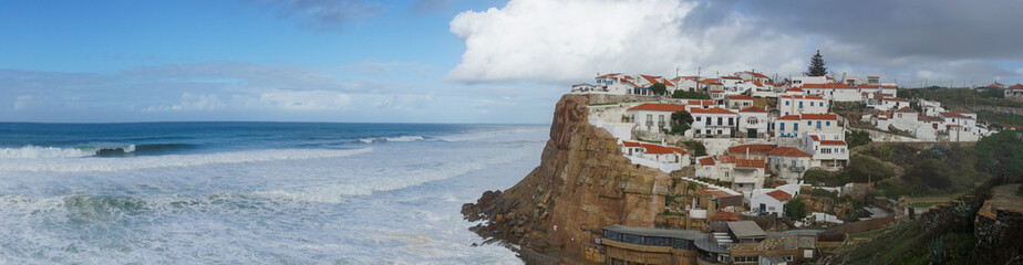 panorama view of the cliffside village of Azenhas do Mar in central Portugal