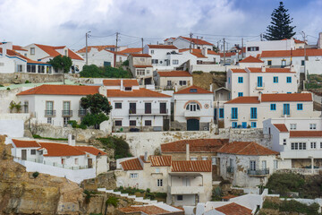 close up view of cliffside village of Azenhas do Mar in central Portugal