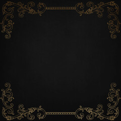 Anthracite background with luxery golden ornaments, golden frame. Good for logo or invitation.