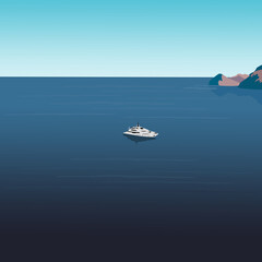 A lonely yacht in the ocean. Vector illustration