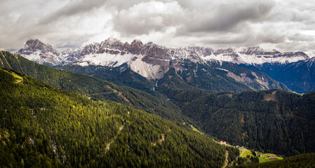 view on dolomites mountains on a cloudy day