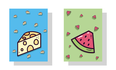 cheese and watermelon labels vector design