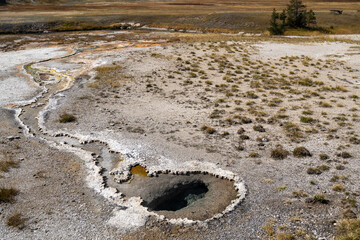 Interesting mineral hot spring formation in Yellowstone National Park