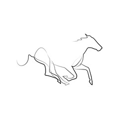 Horse drawn with one line. Black line vector illustration on white background