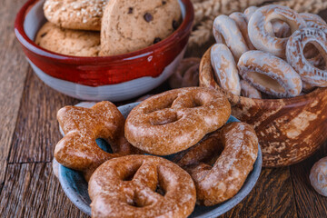 .assortment of cookies on a wooden table