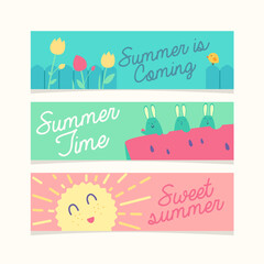 Collection of horizontal summer banners. Sweet summer banner design. Abstract isolated vector illustration