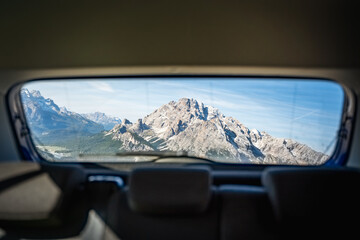 Fototapeta premium view on mountains through the car window