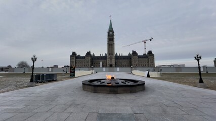 Canada’s Parliament buildings on a snowy, cold day