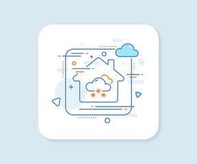 Snow weather forecast line icon. Abstract vector button. Clouds with snowflake sign. Cloudy sky symbol. Snow weather line icon. Home concept badge. Vector