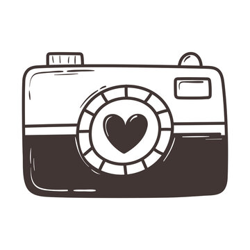 photo camera love romantic heart doodle icon design