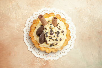 top view little delicious cake with cream on light background cake dessert sweet pie