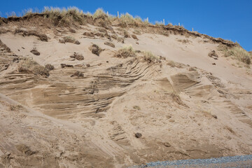 Coastal Erosion displayed in sand dunes Northern Ireland