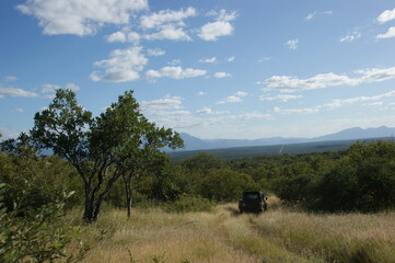 Car driving in the countryside of south africa