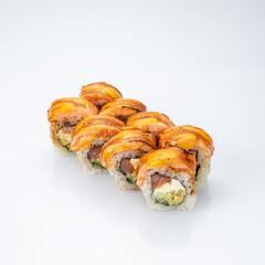 Japanese cuisine. Sushi roll on white background.
