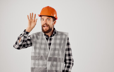 Emotional worker orange hard hat safety work construction