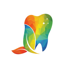 Green Fresh Tooth Dental Leaf Logo Vector design. Dental care or dentist logo design.