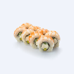 Japanese cuisine. Sushi roll on white background.