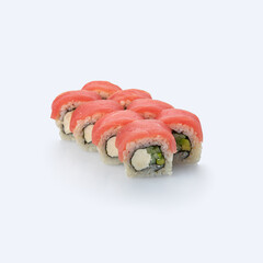 Japanese cuisine. Sushi roll on white background.