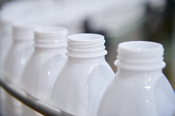 bottles of milk on the conveyor