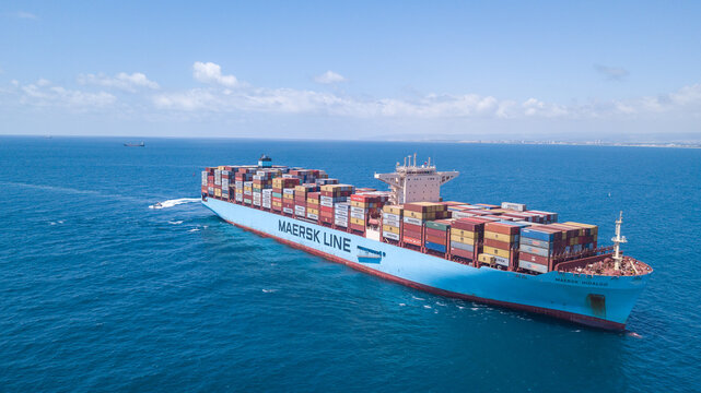 Maersk Hidalgo mega Container Ship. ULCV fully loaded with freight Container.