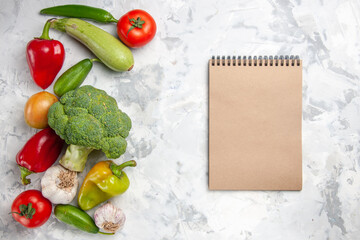 top view fresh broccoli with vegetables on the white background health diet salad color
