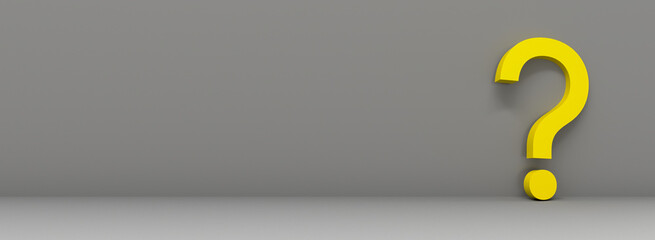 yellow question mark in front of a grey color wall background. Business support concept