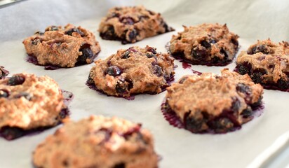 Just baked cookies made of oat and blueberries