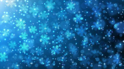 Falling snowflakes. Christmas festive background. Blue glitter stardust background. Vector illustration.