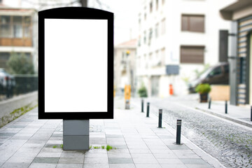 Blank billboard mock up, public information board with copy space on the street, empty banner for your advertising, clear poster in city.