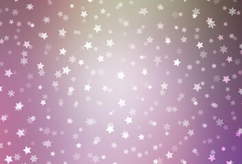 Light Pink, Green vector texture with colored snowflakes, stars.