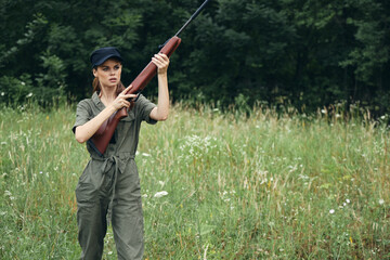 Woman Weapons outdoors fresh air hunting black cap 