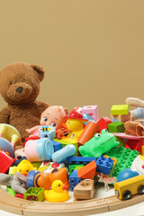 Pile of various colorful children's toys.