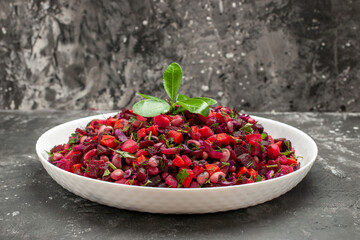 front view vinaigrette salad with beet and beans on grey background diet salad health food