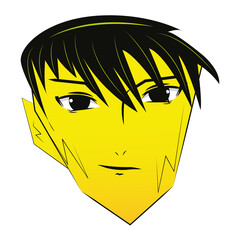 Face man anime. Japanese young man cartoon - Vector