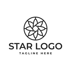 Star logo design with outline style. Outer space vector graphics.