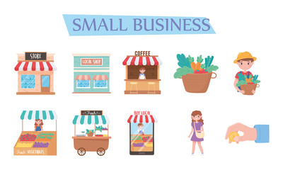 Fototapeta premium support local business, icons buy from local shops marketing