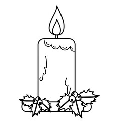 Isolated christmas candle icon with holly ornaments. Vector illustration