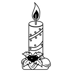 Isolated christmas candle icon with holly ornaments. Vector illustration