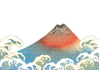 富士山と波の日本　浮世絵イメージ