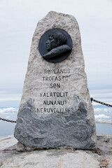 A monument to Arctic explorer Knud Rasmussen, born in Ilulissat, Greenland, overlooks Disko Bay...