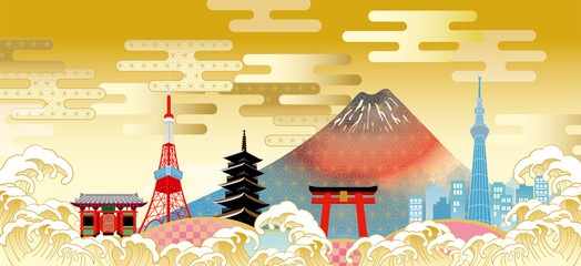 富士山や桜のある日本 東京 の街並み Wall Mural Wallpaper Murals ヨーグル