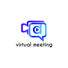 Initial letter d with video call camera chatting icon for online meeting logo concept
