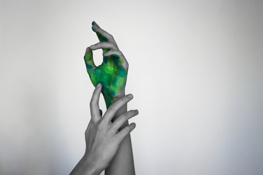 Green Painted Hand