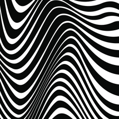 Abstract pattern with white wavy lines. Optical art. Digital image with psychedelic stripes. Vector illustration. Ideal for prints, abstract background, posters, tattoo and web design