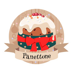Panettone Italian christmas cake. Colorful illustration in cartoon style.