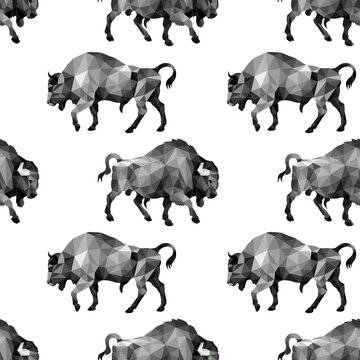 seamless background monochrome , isolated images of wild bulls on a white background in the style of" low poly"