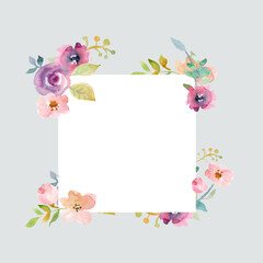 Fototapeta na wymiar Square frame for postcards of invitations and social media posts of delicate watercolor flowers