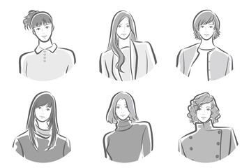 女性の表情とファッションのイラスト